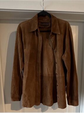 MAURITIUS Brown Suede Button-Up Shirt Men's Long Sleeve Size L
